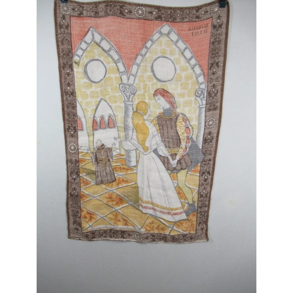 Vintage Romeo & Juliet Stratford Upon Avon Linen Tea Towel William Shakespeare